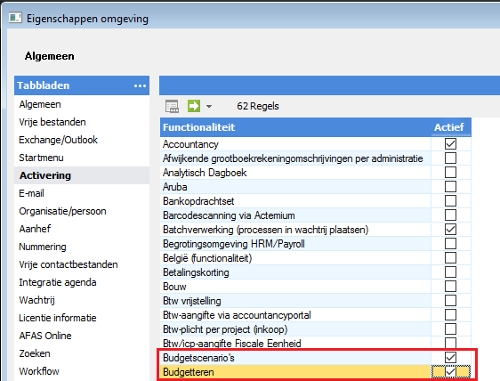 AFAS activering functionaliteit