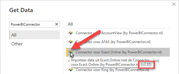 Versie Power BI Connector