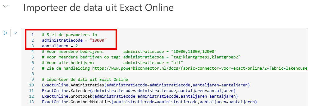 Fabric Connector parameters wijzigen